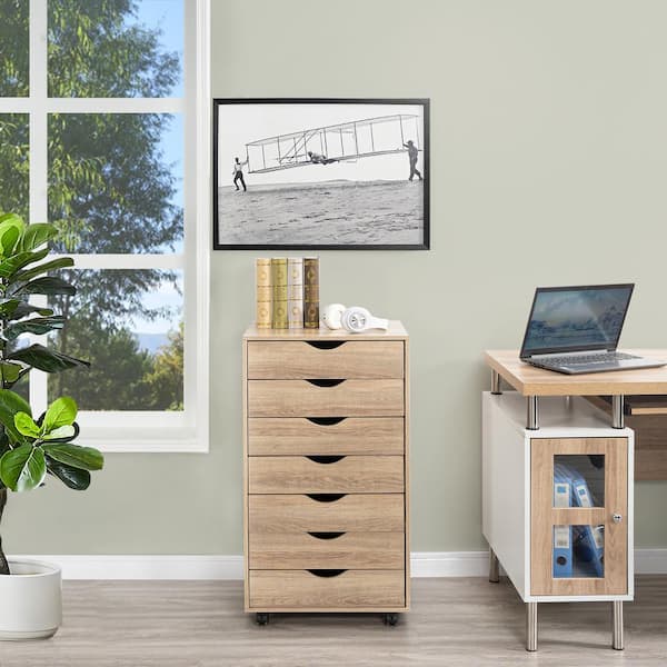 MAYKOOSH 7-Drawer Gray Oak Engineered Wood 34.2 in. H x 15.7 in. W x 18.8 in. D Vertical File Cabinet