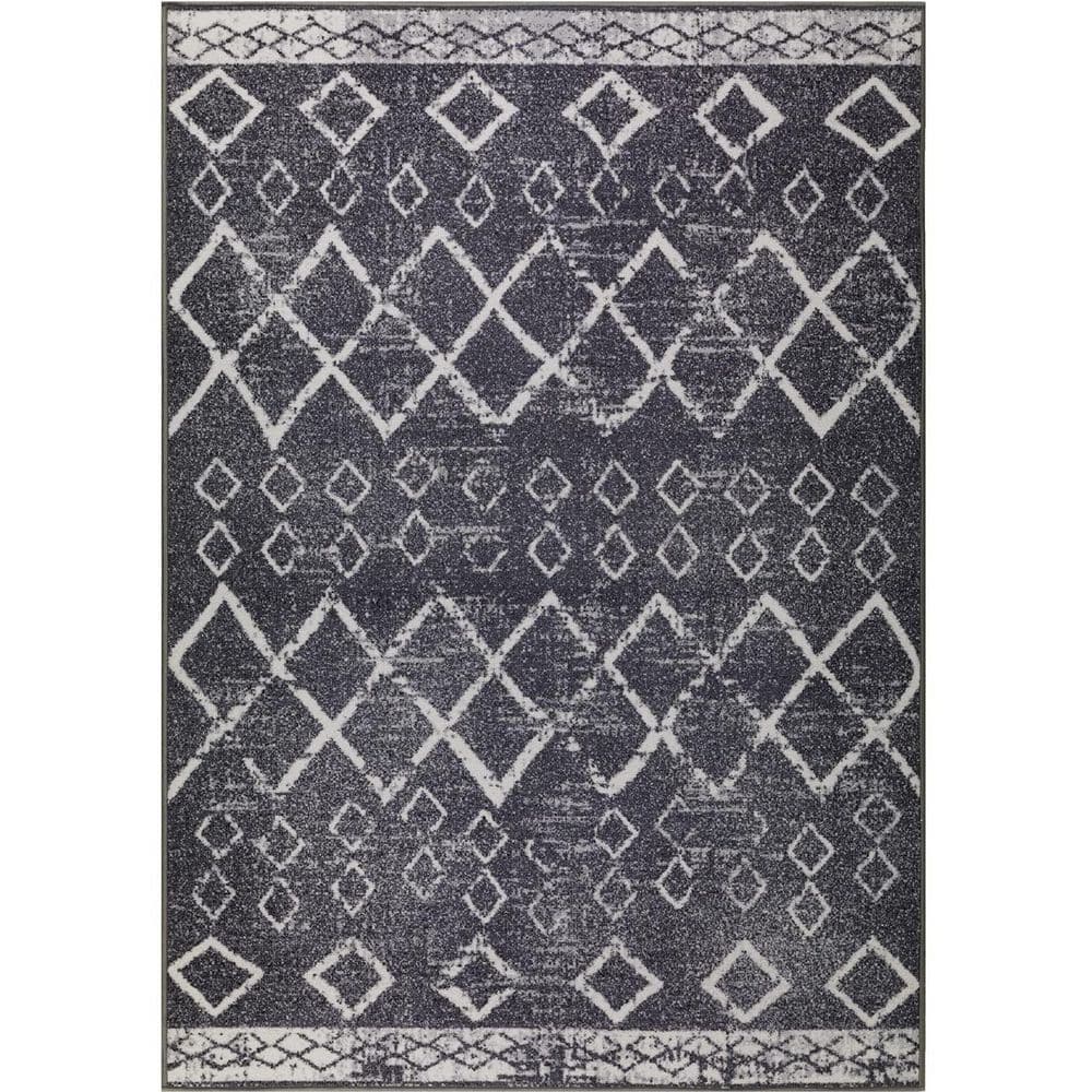Dark Gray Polypropylene 4 ft. x 6 ft. Moroccan Indoor Area Rug