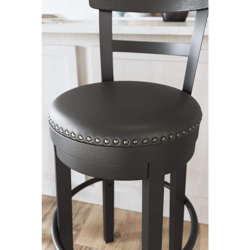 Transitional Black Wood Swivel Barstool with Nailhead Trim
