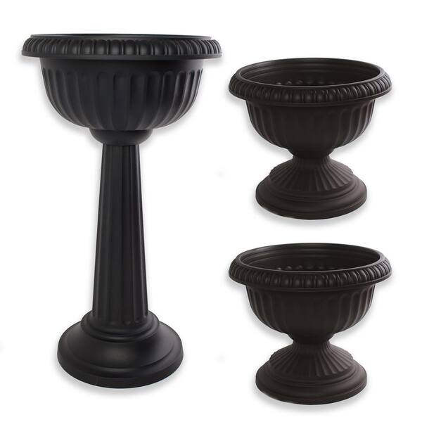 Bloem Grecian Black Plastic Urn Planters Collection The Home Depot