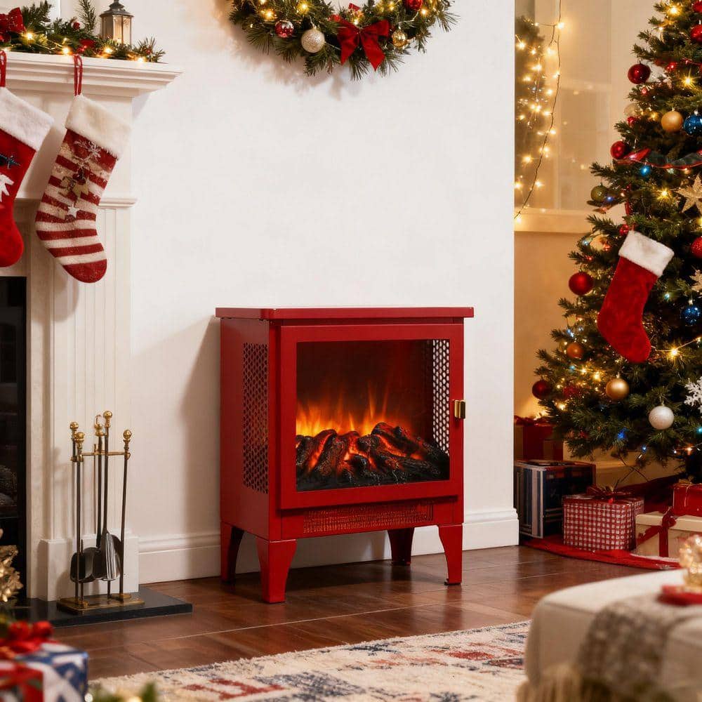 HEATEC ヒーテック 暖炉 FP-2203 レトロ インテリア 8 in. Freestanding Electric Fireplace Stove Heater in Red with 3D