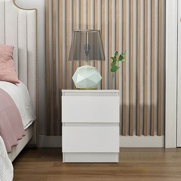 WOODYHOME 2-Drawer White Nightstand 16.15 in. H x 13 in. W x 12.6 in. D