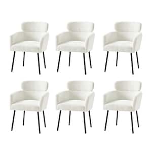Andrew Ivory Modern Boucle Lambswool Dining Chair with Metal Legs Set of 6