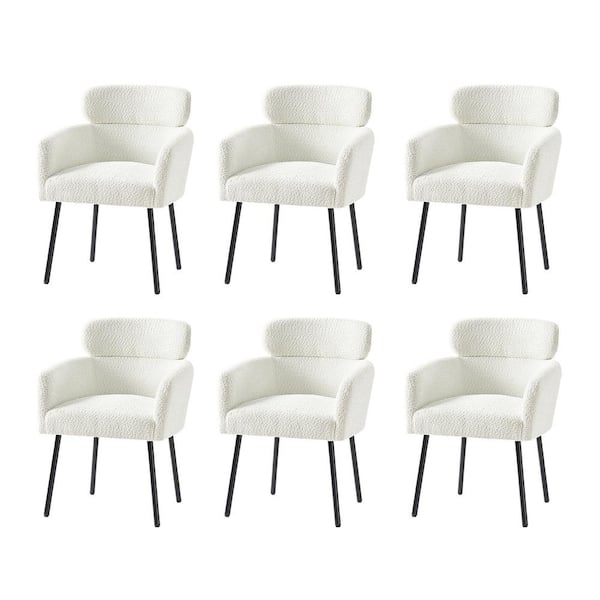 JAYDEN CREATION Andrew Ivory Modern Boucle Lambswool Dining Chair with Metal Legs Set of 6