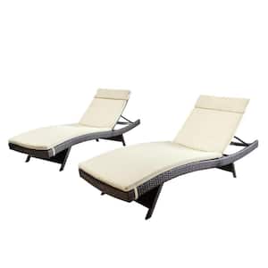 Salem Multi-Brown 4-Piece Faux Rattan Outdoor Chaise Lounge with Beige Cushions
