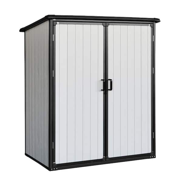 5 ft. W x 3 ft. D, Outdoor Storage Shed Waterproof Resin Cabinet with Lockable Double Doors, Black, 15 sq. ft.