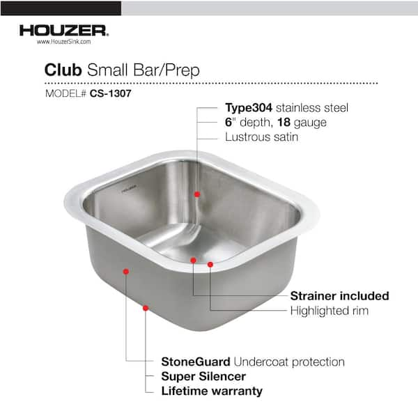 Houzer CS-1307-1 Club Undermount Small Bar/Prep Sink