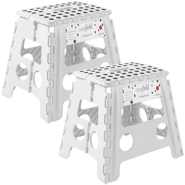 1-Step 13 in. White Plastic Step Stool, (2.10 ft. Reach Height) 300 lb. Load Capacity, (Set of 2)