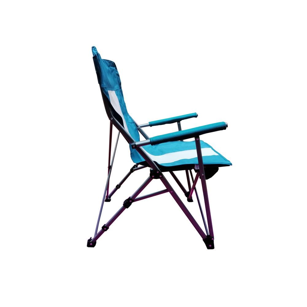 Teal and White Steel Frame Portable Folding Armchair