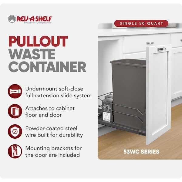 Gray Pull Out Kitchen Trash Can 50 qt. with Soft-Close