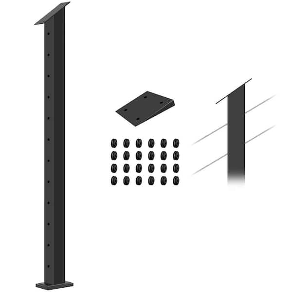 Stainless Steel 42 in. Cable Railing Stair Post with Cable Grommet, 5-Deg. Spacers Fit for 28-38 Deg. Stairway (1-Pack)