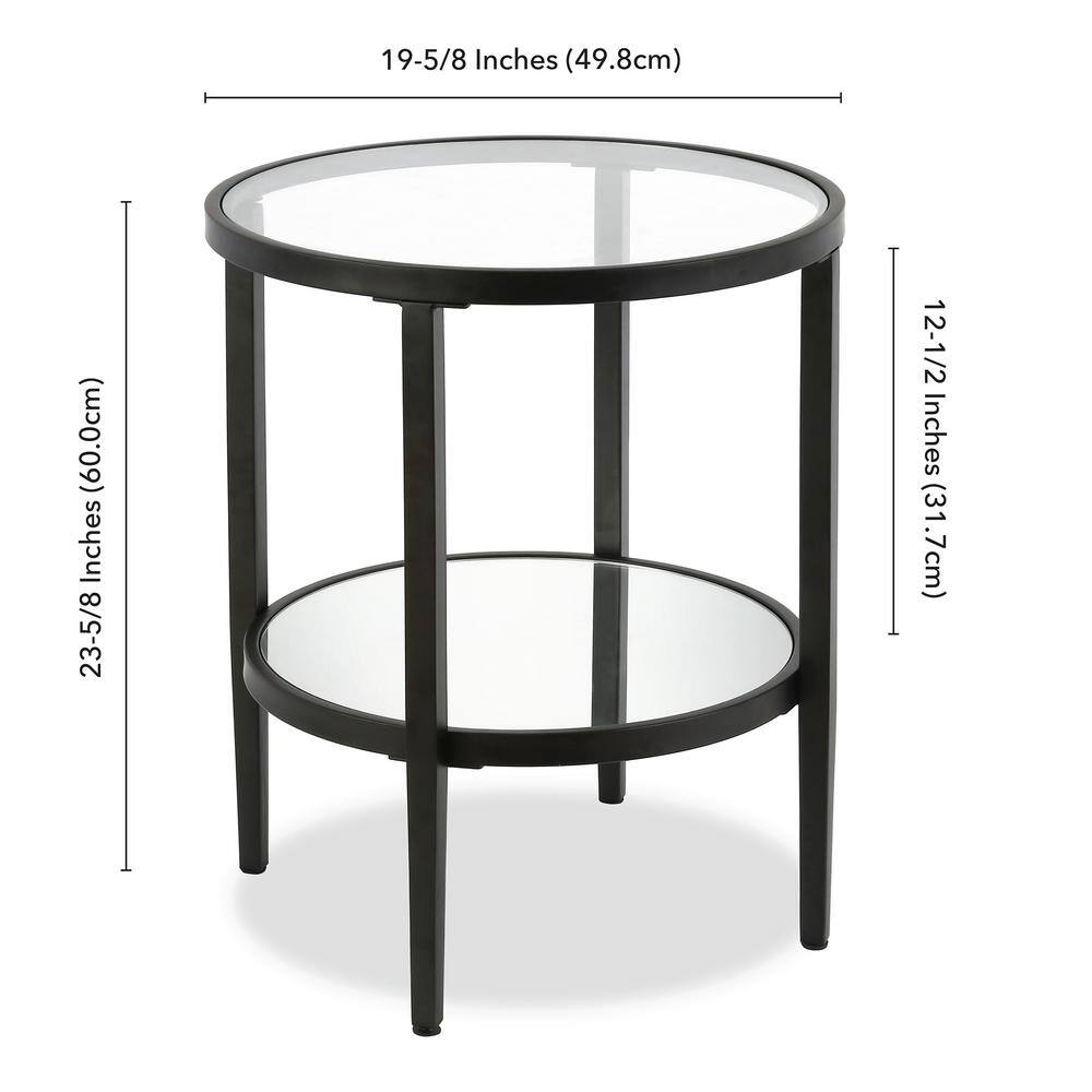Hera 20" Blackened Bronze Round Metal & Glass Side Table