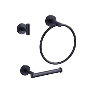 3 -Piece Bath Hardware Set with Mounting Hardware with Towel Ring, Towel Hook and Toilet Paper Holder in Matte Black