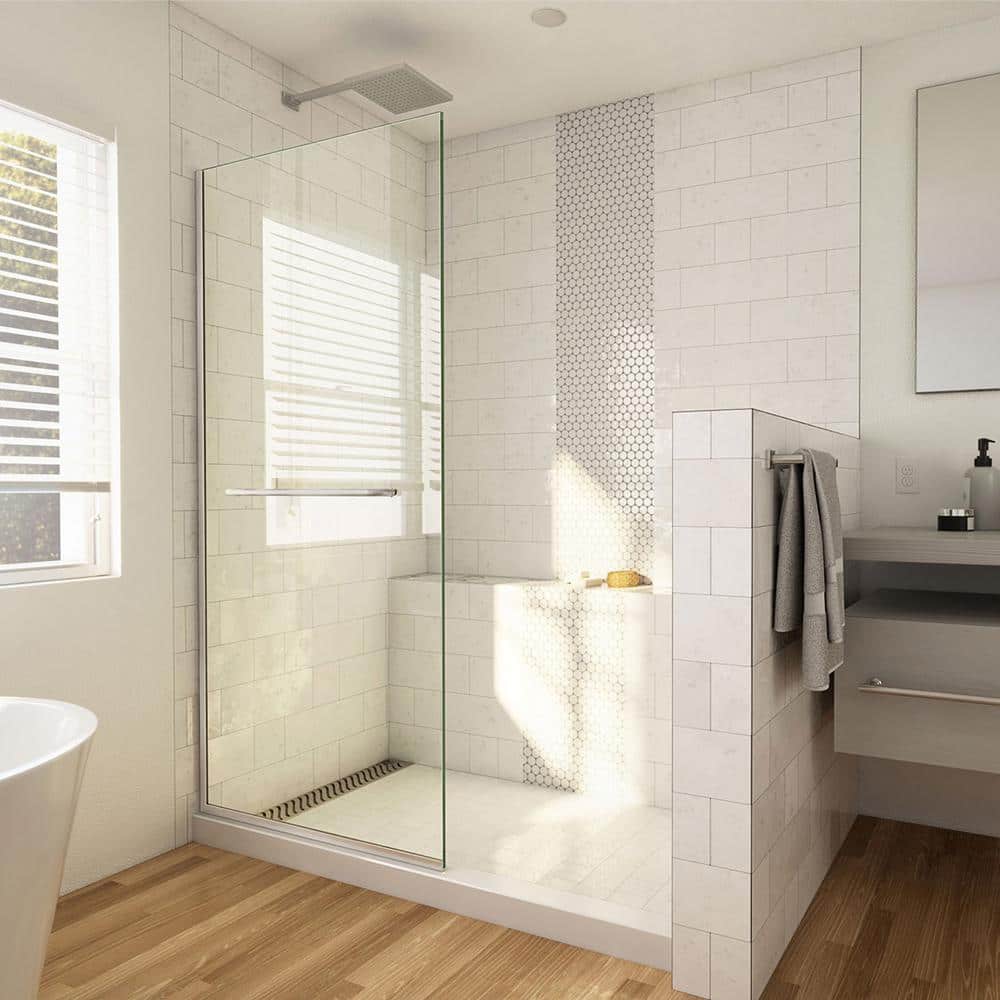 Linea 34" W x 72" H Frameless Brushed Nickel Shower Screen