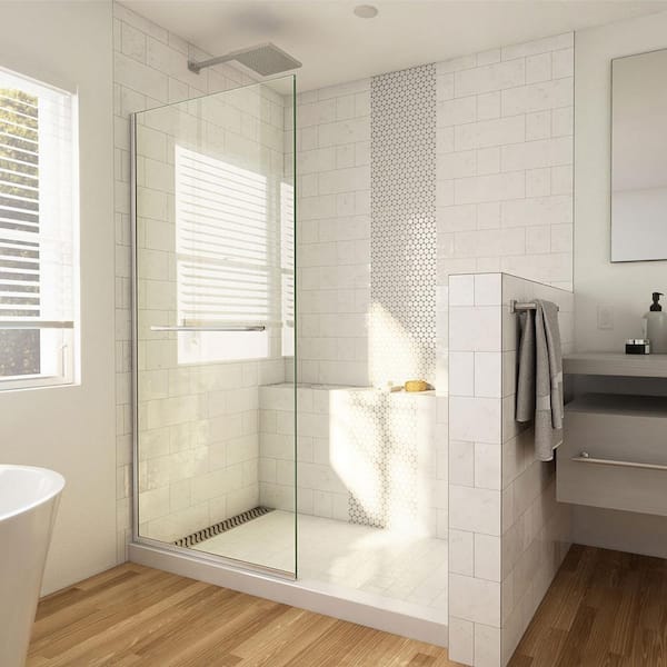 DreamLine Linea 34 in. W x 72 in. H Fixed Frameless Shower Screen in Brushed Nickel