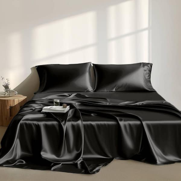 Madison Park Satin 6-Piece Black Solid Polyester Queen Luxury Sheet Set