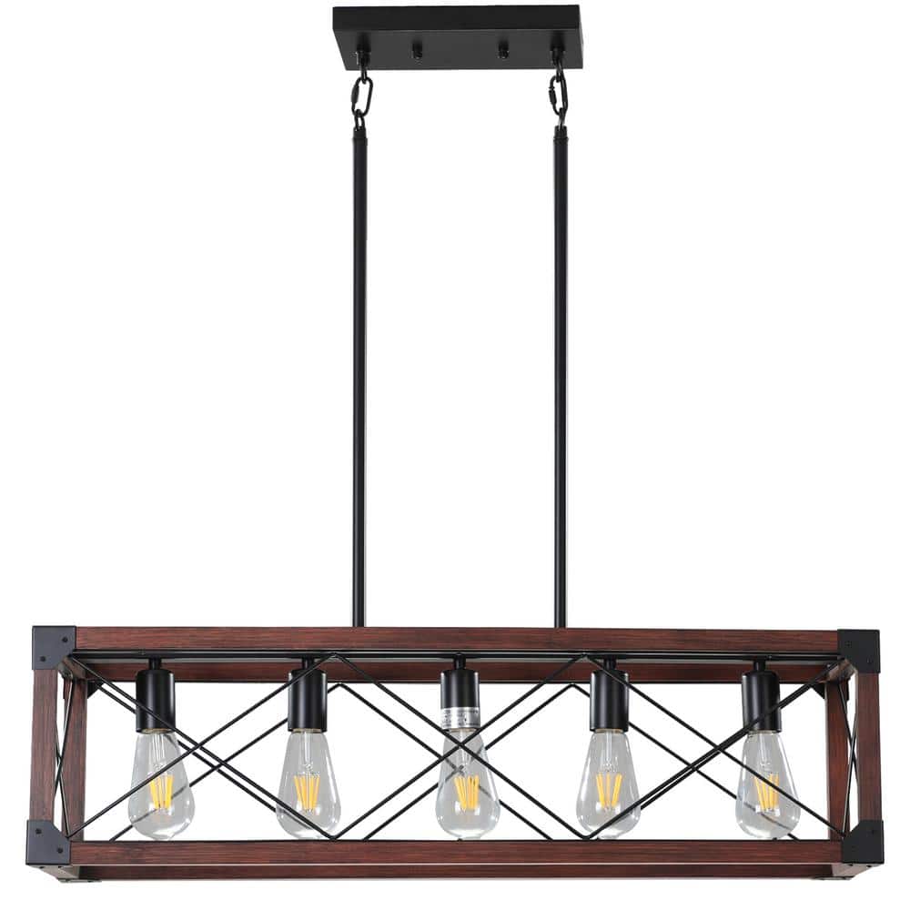 Gloweer 5-Light Retro Farmhouse Chandelier Pendant in Red and
