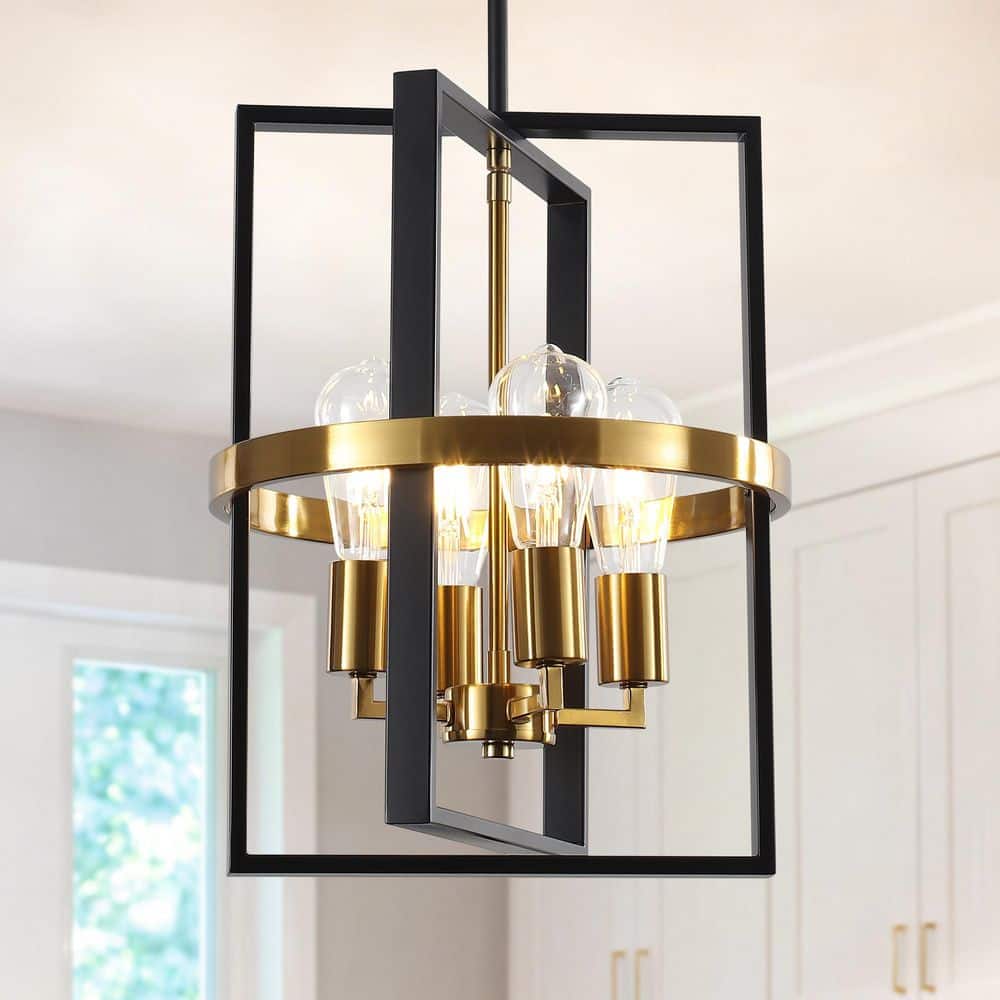 4-Light Black and Gold Industrial Adjustable Geometric Cage Chandelier for Entryway Living Room with No Bulbs Included price history on PriceWatchPro