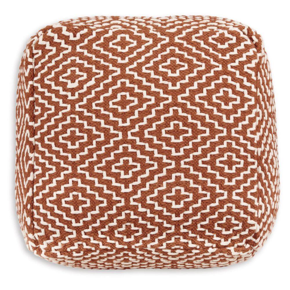 Handwoven Red and White Geometric Pouf