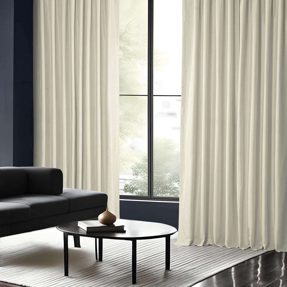 Off-White Puddle Length Blackout Faux Silk Velvet Drapes