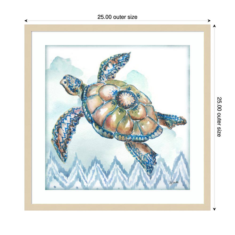 Boho Shells I Sea Turtle 25" Brown Wood Framed Wall Art