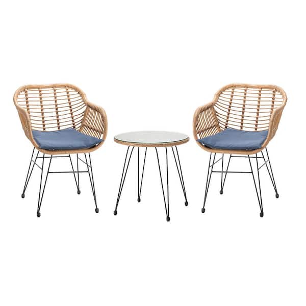 Unbranded Designed in a Modern Style and Durable3-Piece Wicker Outdoor Bistro Set with Navy Cushion