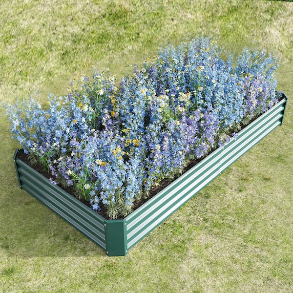 7.6 x 3.7 x 1 ft Green Galvanized Steel Rectangular Outdoor Raised Beds Garden Planter Box for Vegetables, Flower, Herb
