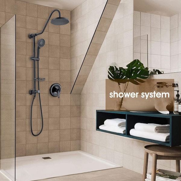 PROOX 5-Spray 8 in. Round Shower System Kit with Hand Shower and Adjustable  Slide Bar Soap Dish in Oil Rubbed Bronze PRAE103ORB - The Home Depot