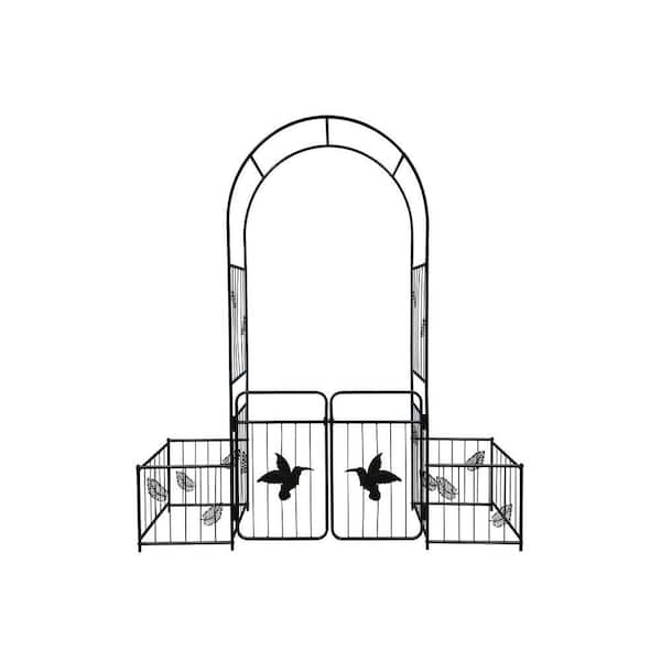 Avex 79.92 in. W x 87 in. H Metal Garden Arch Outdoor Climbing Plants Support Rose Arch with Gate