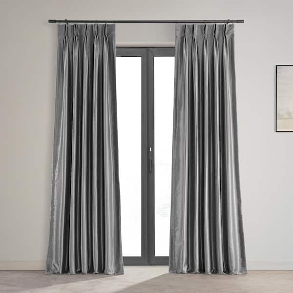 Exclusive Fabrics & Furnishings Storm Grey Textured Rod Pocket Blackout Curtain - 25 in. W x 108 in. L (1 Panel)