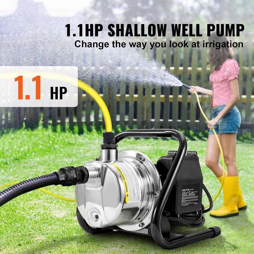1.1HP Stainless Steel Portable Shallow Well Pump for Garden Irrigation