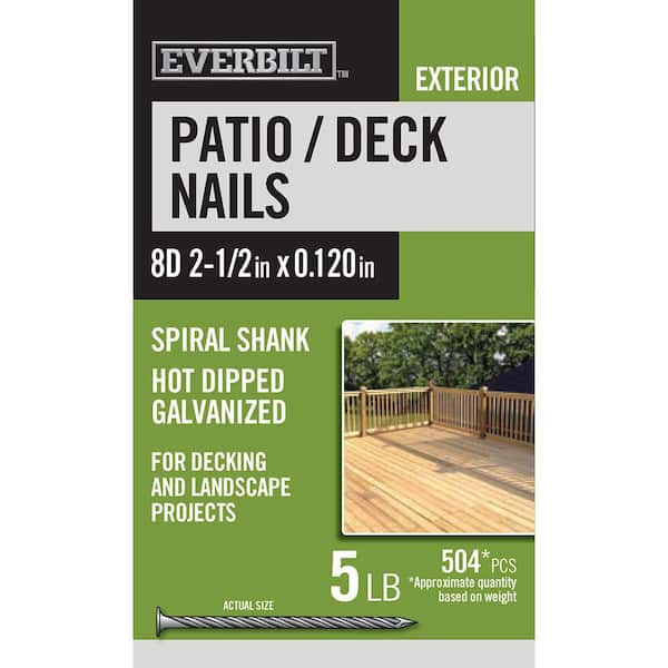 Everbilt 8D 2-1/2 in. Patio/Deck Nails Hot Dipped Galvanized 5 lbs (Approximately 504 Pieces)