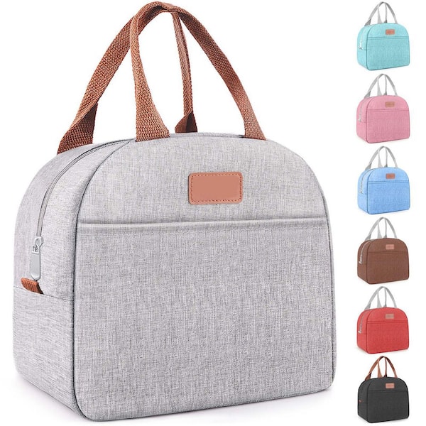 Grey Reusable Lunch Bag Set of 1. It has a semi - open design, made of waterproof Oxford cloth, with thick insulation