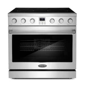 Commercial Style 36 in. 6.0 cu. ft. Electric Range with 5 Elements Glass Cooktop and Convection Oven in Stainless Steel