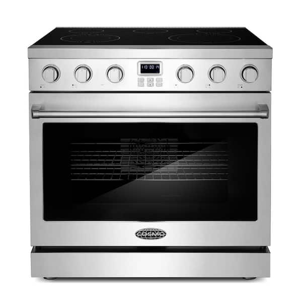 Cosmo Commercial Style 36 in. 6.0 cu. ft. Electric Range with 5 Elements Glass Cooktop and Convection Oven in Stainless Steel