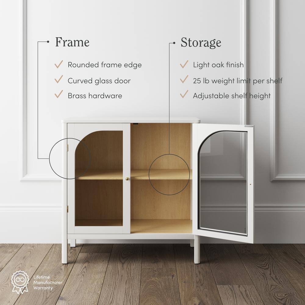 Mason Accent Sideboard Buffet with Glass Doors And Adjustable Shelves, Clear Glass/White/Light Oak, Set of 2