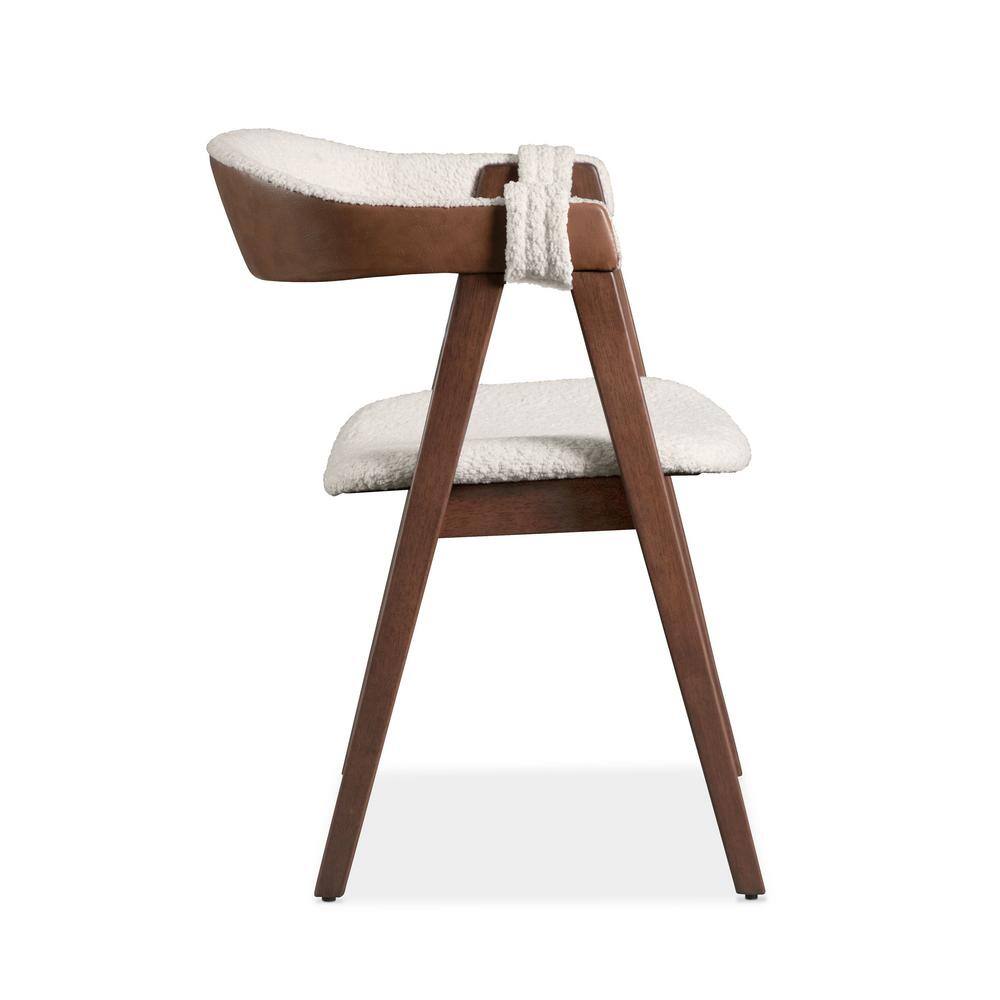 Walnut and Boucle Upholstered Mid-Century Modern Side Chair