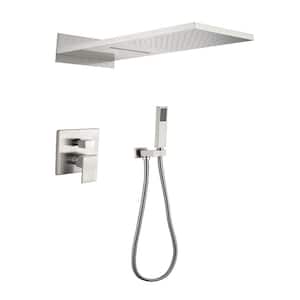 2-Spray Patterns with 2 GPM 9.8 in. Wall Mount Dual Shower Heads in Brushed Nickel