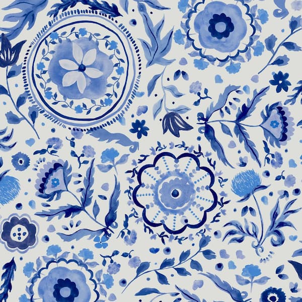 JOULES Festival Flowers Blue Wallpaper Sample