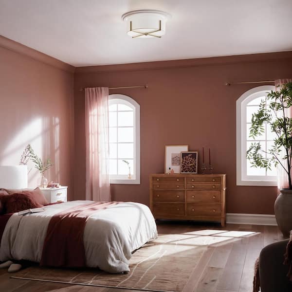 Malen 20 in. 4-Light Champagne Bronze Traditional Bedroom Flush Mount Ceiling Light with White Fabric Shade