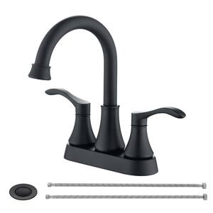 2-Handles 3 Hole Bathroom Faucet with Deckplate and Stainless Steel Pop Up Drain Sets in Matte Black