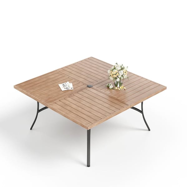 PHI VILLA 9-Piece Metal Patio Outdoor Dining Set with Wood