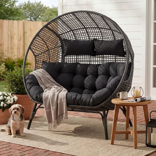 2-Person Wicker Outdoor Patio Lounge Chair with Cushion, Gray HD