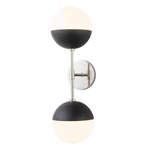 Goouu 21.9 in.W 2-Light Polished Nickel/Black Up and Down Lighting Vanity Light w/Milk White Glass Shades for Bathroom