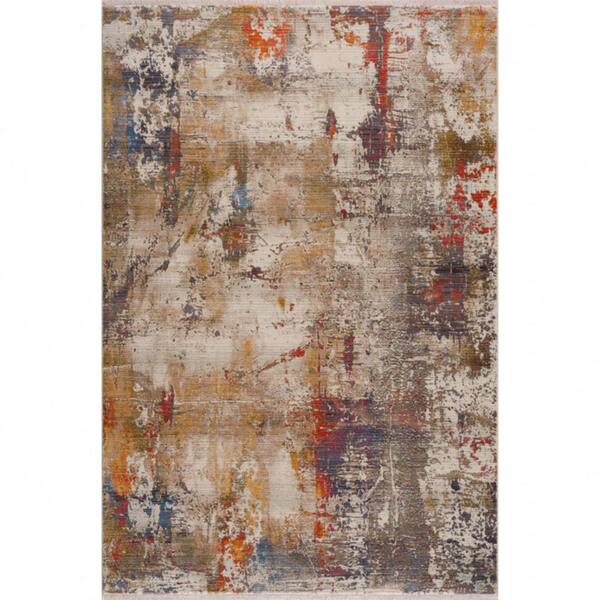 HomeRoots 4' X 6' Gray And Ivory Abstract Power Loom Distressed Stain