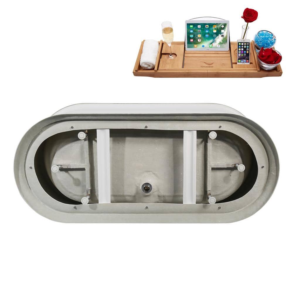 71" Glossy White Acrylic Freestanding Soaking Tub with Tray