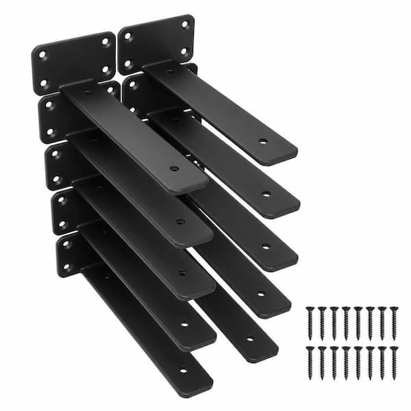 8-Pack 8 in. L Black Iron Shelf Bracket, Floating Shelf Brackets, Rustic Industrial Metal Brackets for Shelf Support