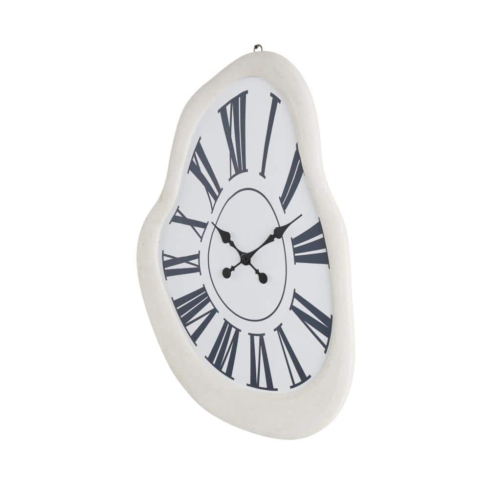Litton Lane White Wooden Wavy Wall Clock with Roman Numerals