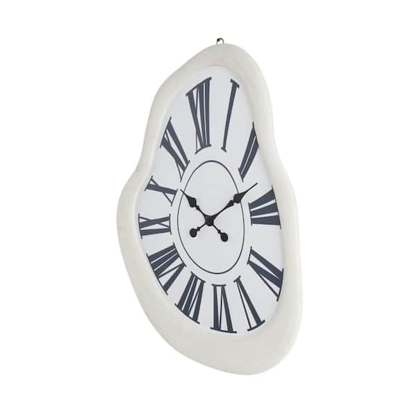 Litton Lane White Wooden Wavy Wall Clock with Roman Numerals
