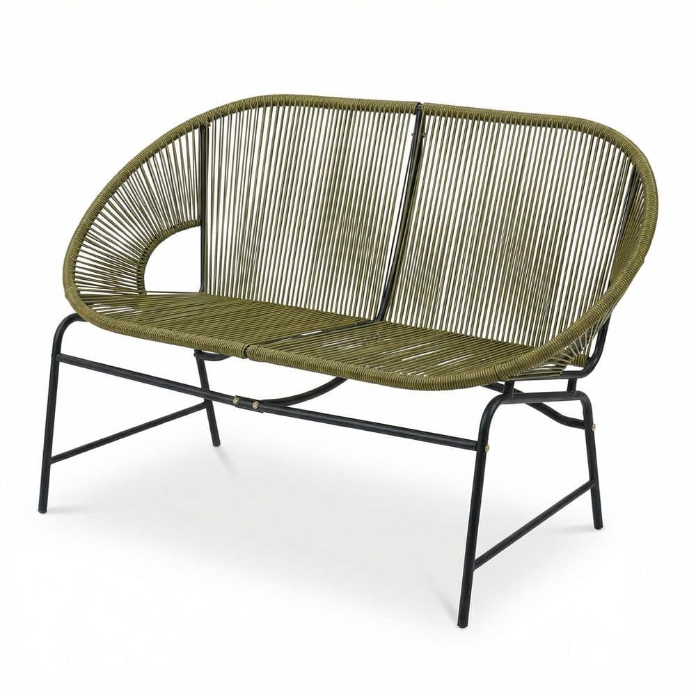 Outdoor Patio Wicker Loveseat Chair with Green Rattan & Iron Frame price history on PriceWatchPro